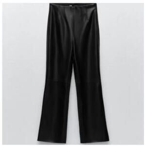 Zara‎ Black Vegan Leather Pull On Boot Cut Pants Size XS